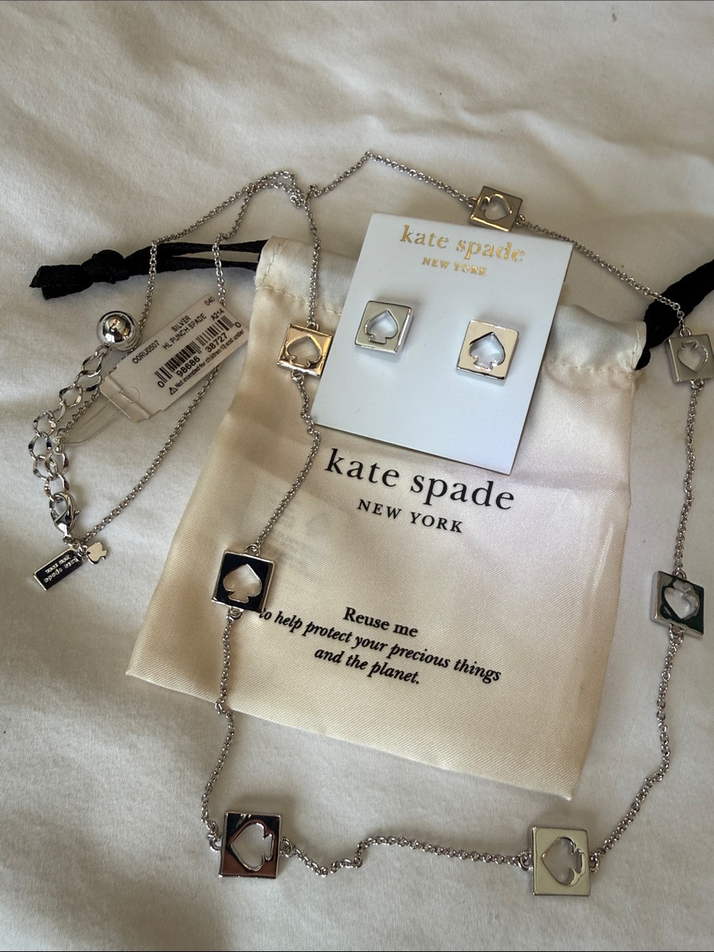 kate spade silver spade necklace & earrings -